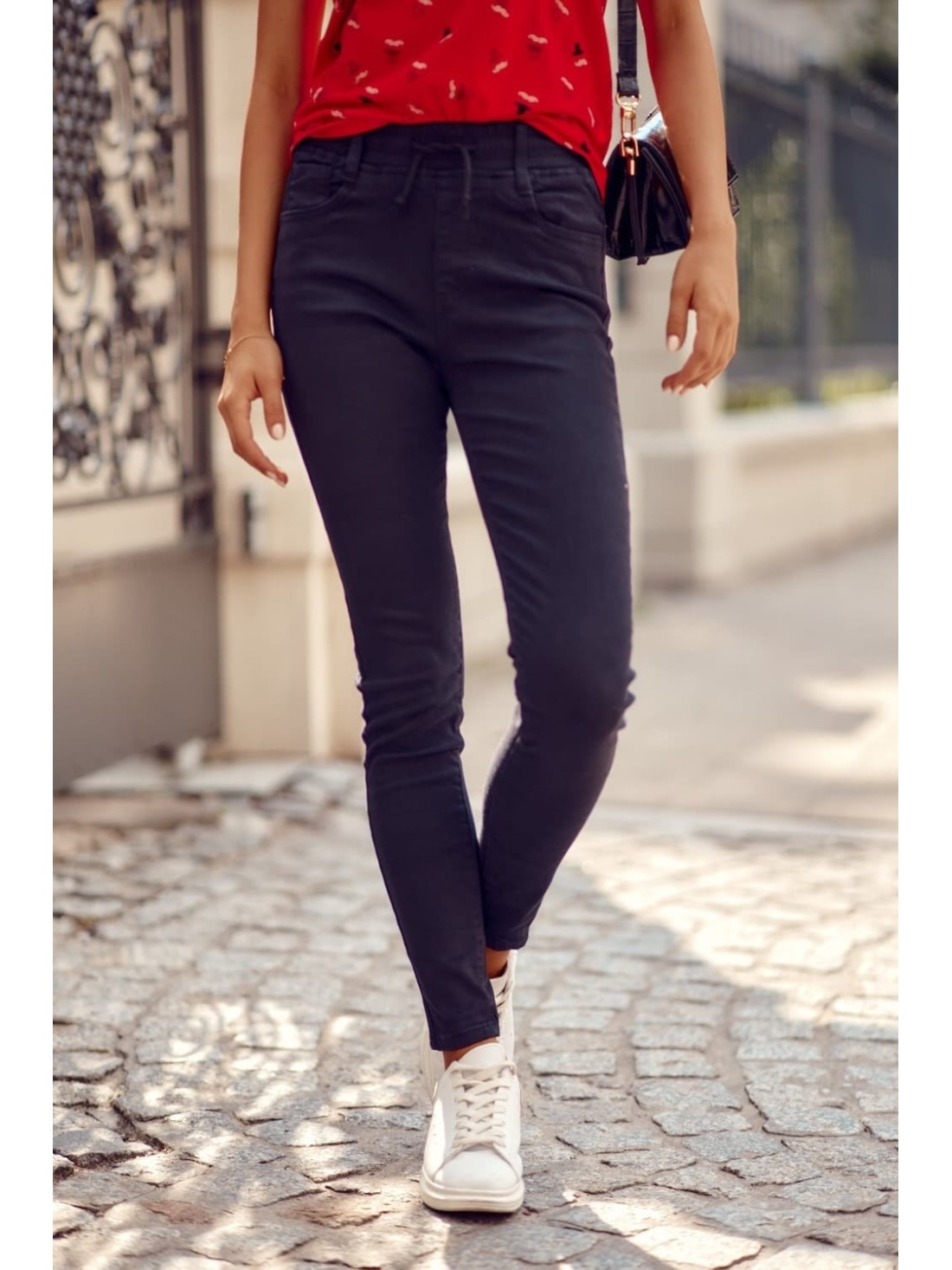 Denim pants with elastic waist, black 0610 - Online store - Boutique